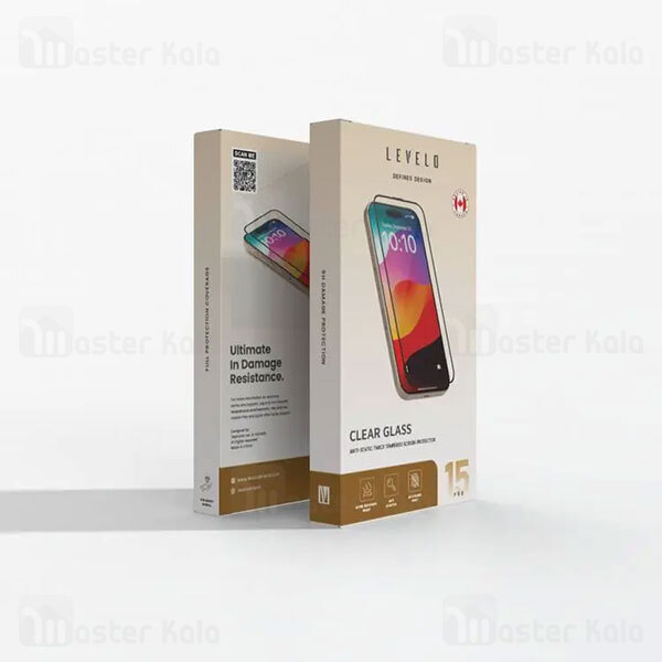 گلس تمام صفحه تمام چسب آیفون لولو Apple iPhone 15 Pro Max Levelo Clear